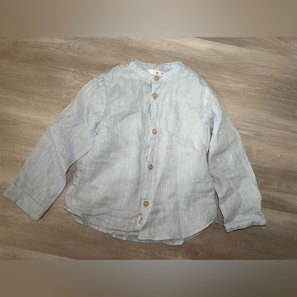 Zara Boys Light Blue Linen Button-Up Shirt 3-4 Years Long Sleeve - Picture 2 of 5